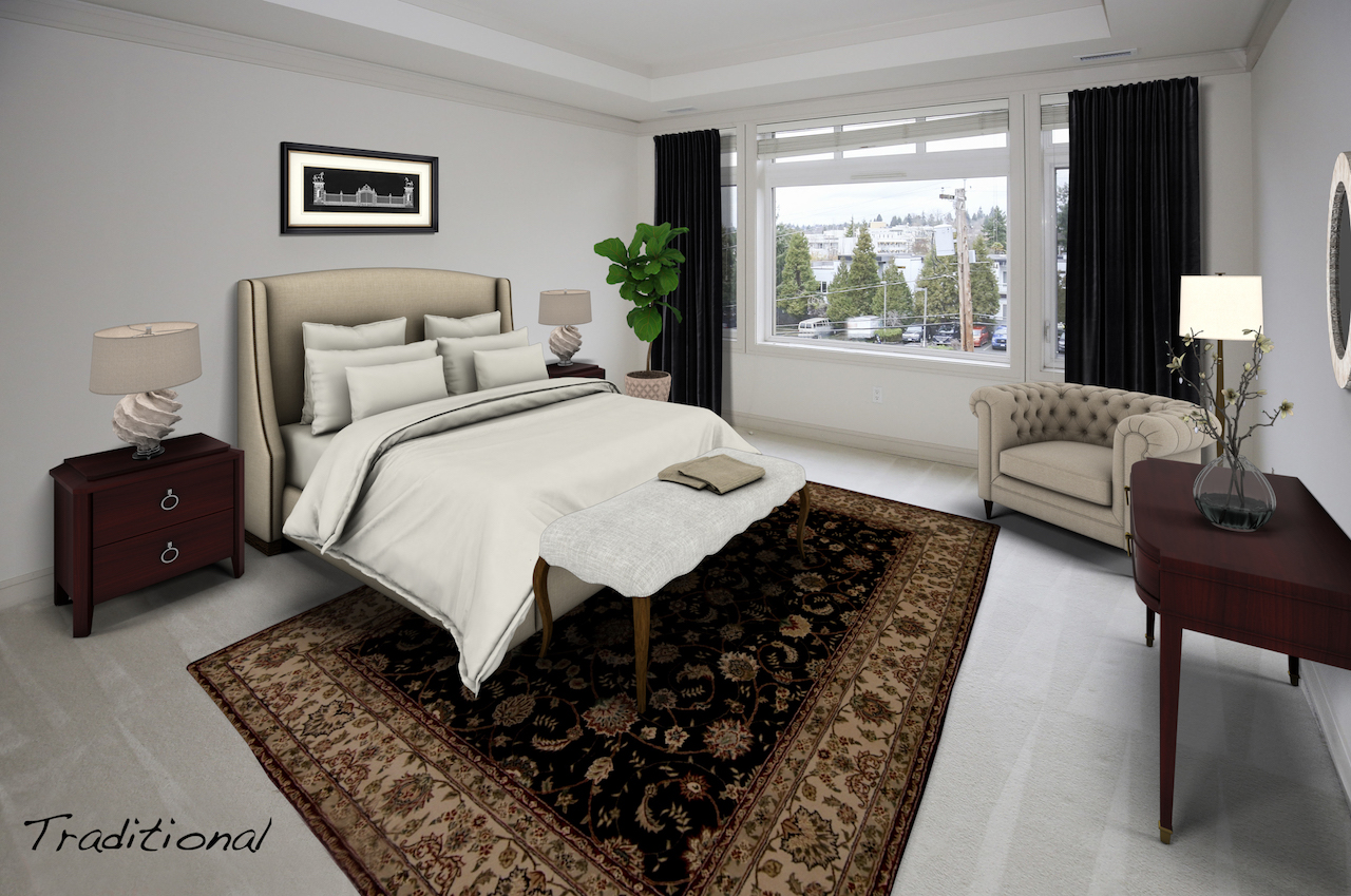 Virtual staging of a master bedroom- Traditional style- New Interior Solutions