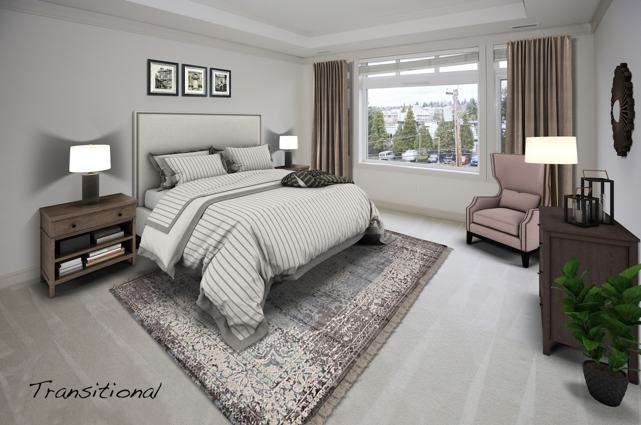 Virtual staging of a master bedroom- Transitional style- New Interior Solutions