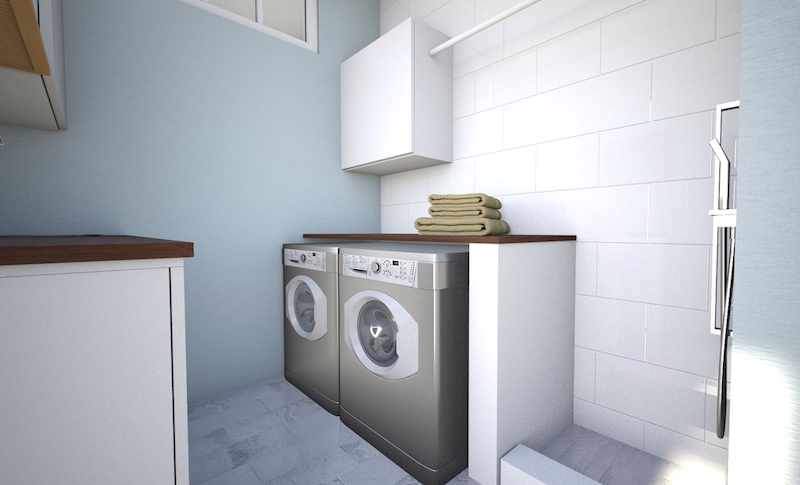 3D rendering of a laundry room with dog washing station- New Interior Solutions