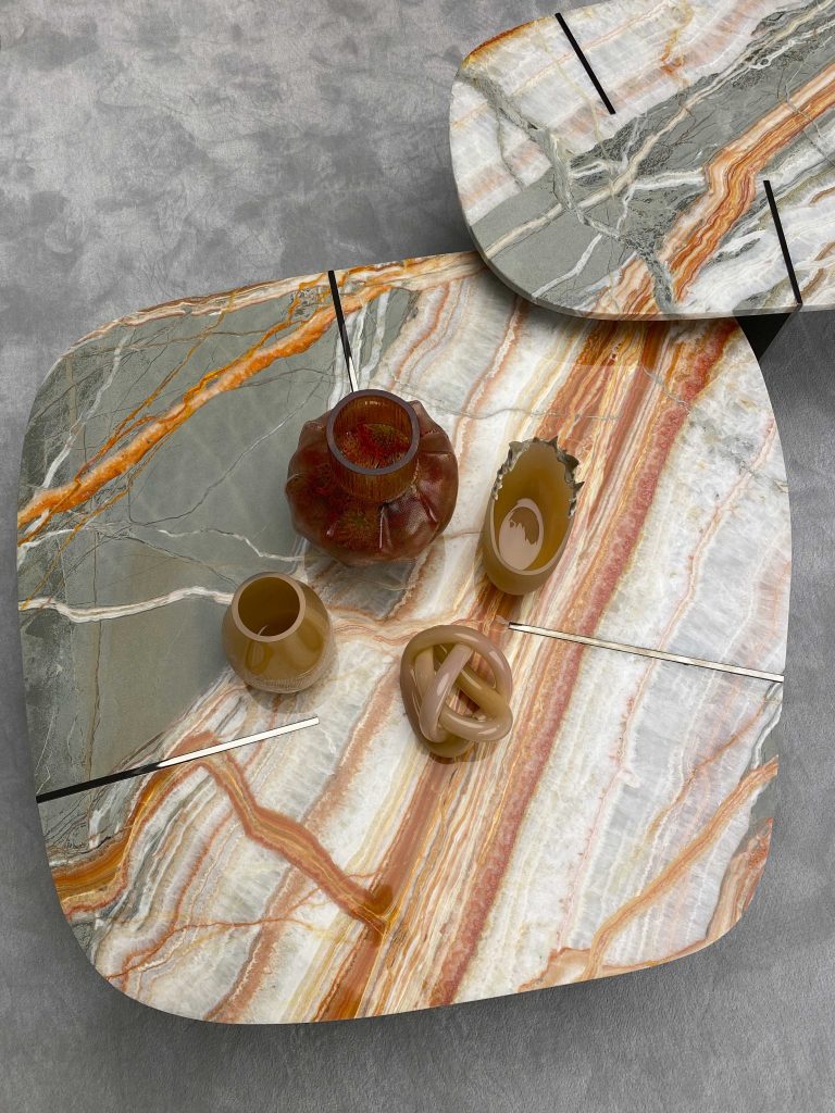 Green and orange stone coffee table top
