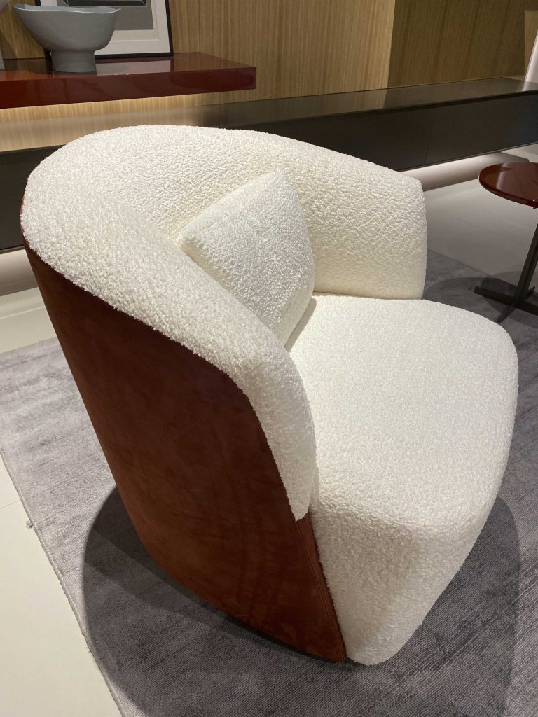 Bouclé fabric chair with leather back