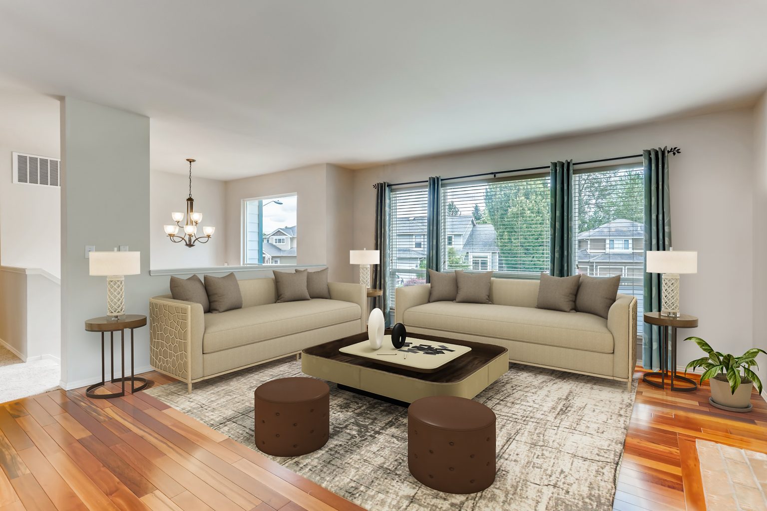 Virtual staging of a living room